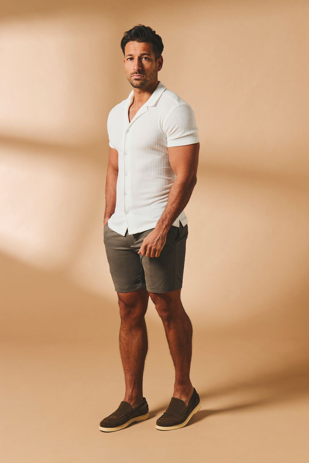 Fine Textured Stripe Cuban Collar Shirt in White - TAILORED ATHLETE - USA