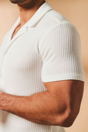 Fine Textured Stripe Cuban Collar Shirt in White - TAILORED ATHLETE - USA