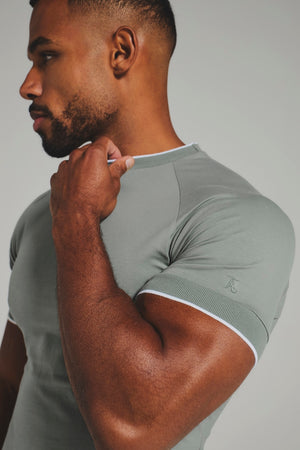 Fine Tipped T-Shirt in Sage with White Trim