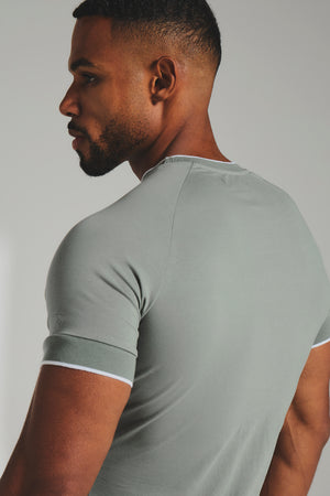 Fine Tipped T-Shirt in Sage with White Trim