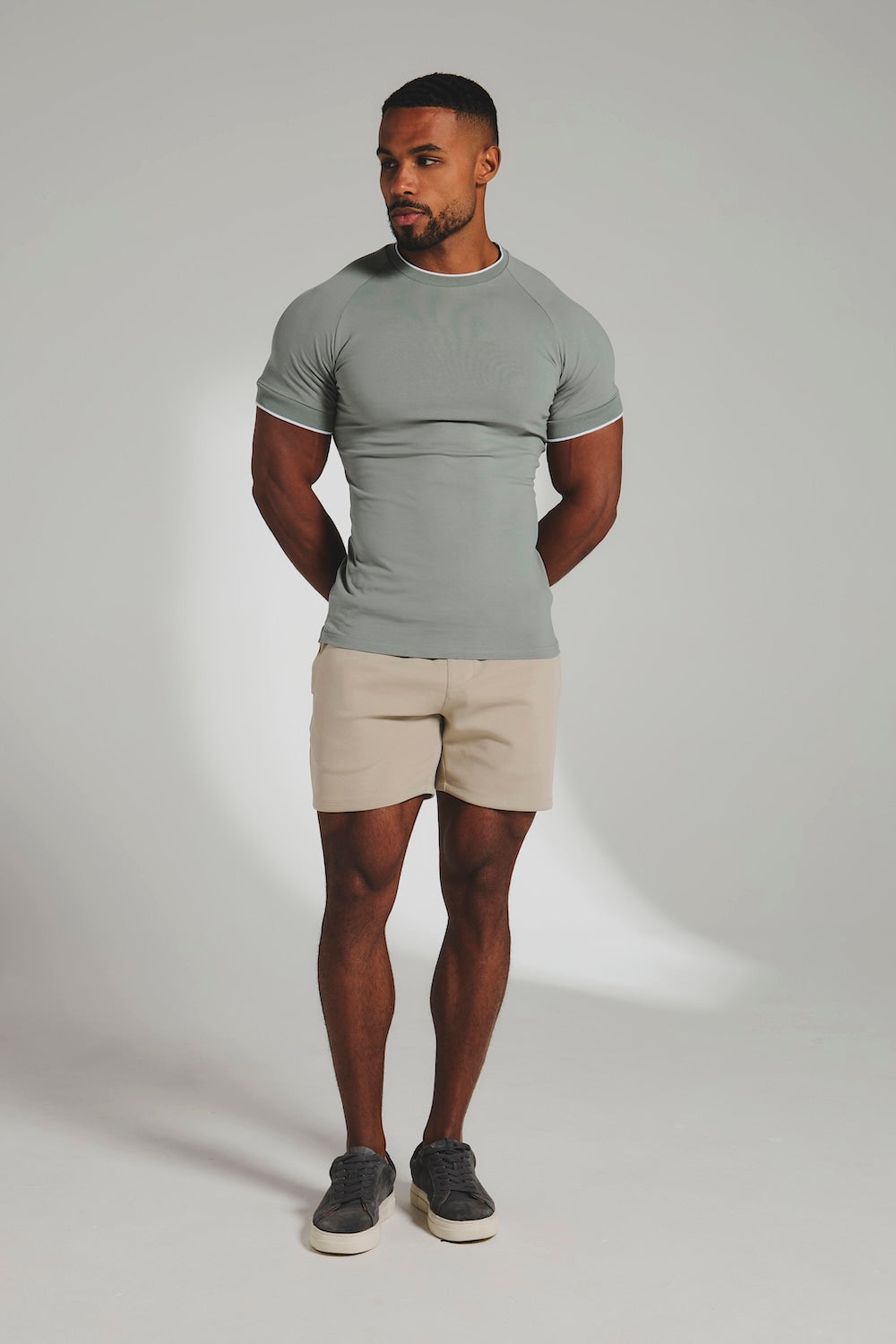 Fine Tipped T-Shirt in Sage with White Trim