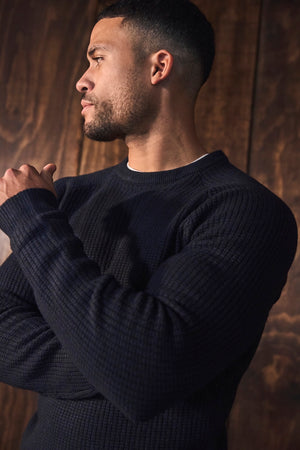 Fisherman Crew Neck Sweater in Navy - TAILORED ATHLETE - USA