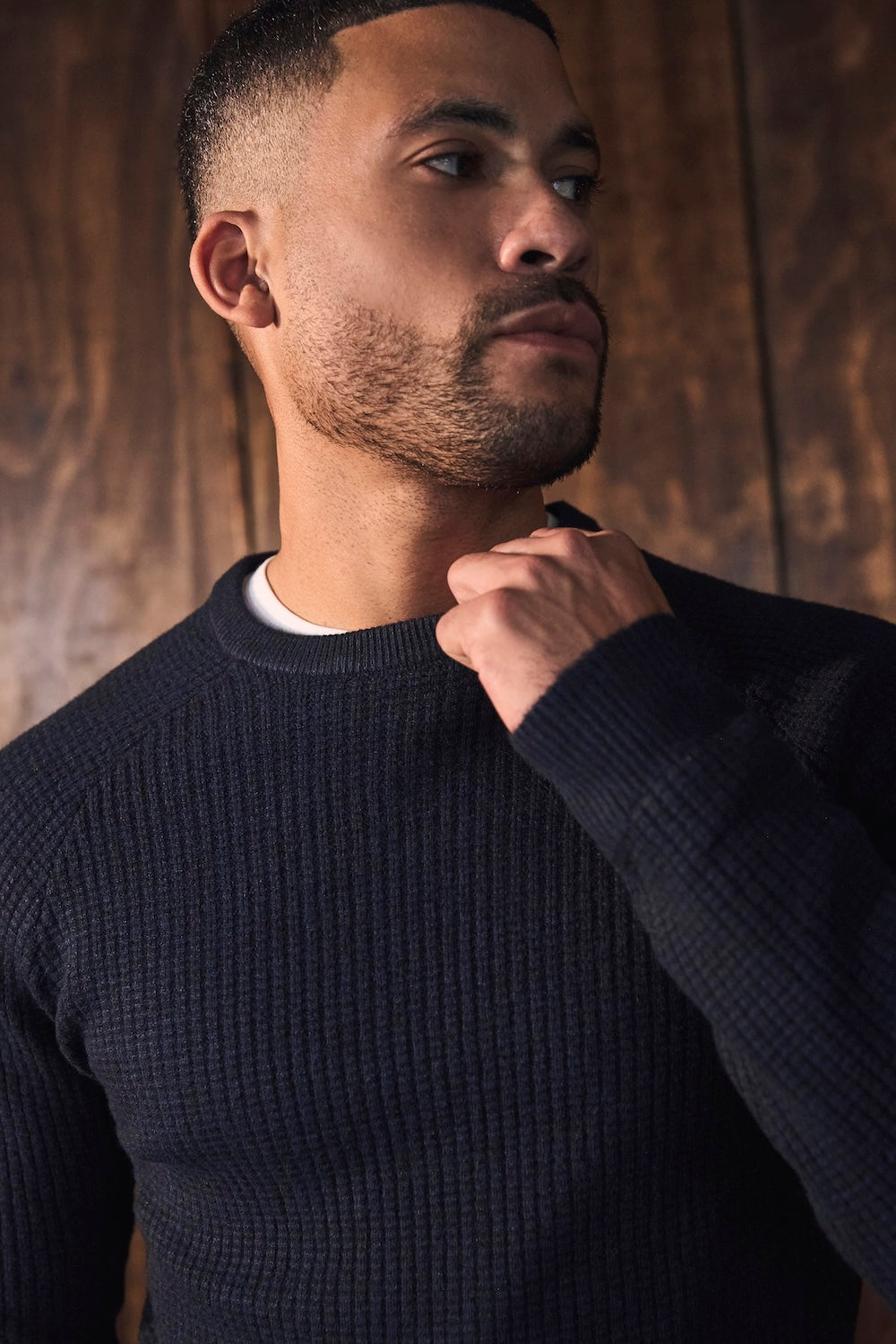 Fisherman Crew Neck Sweater in Navy - TAILORED ATHLETE - USA