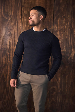 Fisherman Crew Neck Sweater in Navy - TAILORED ATHLETE - USA