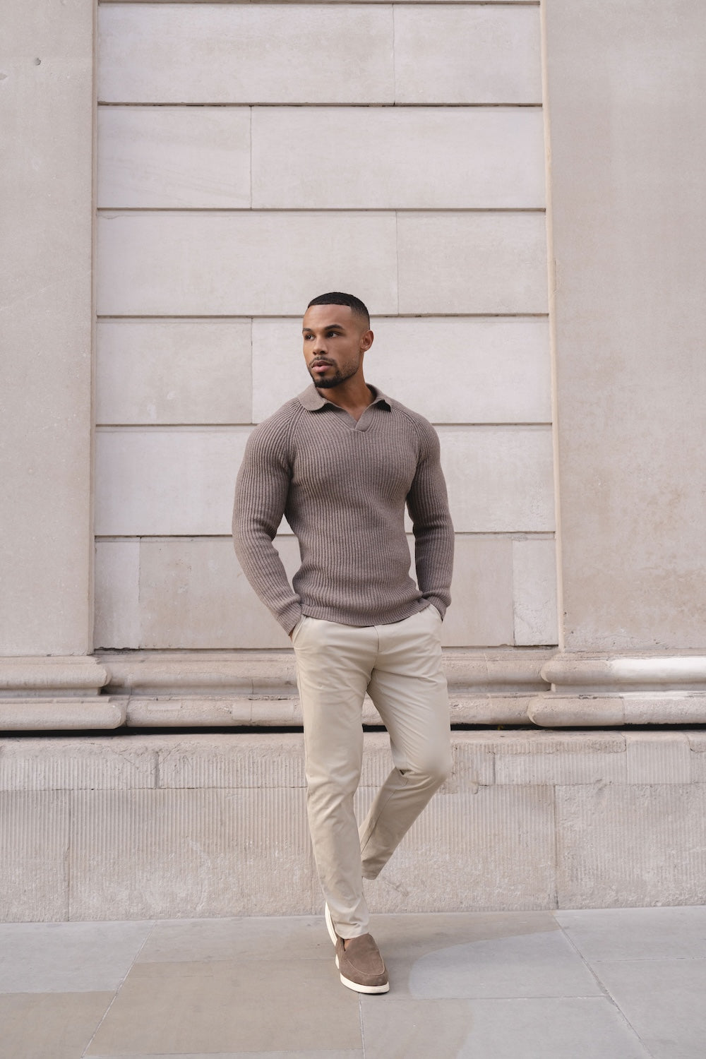 Fisherman Rib Open Collar Polo Shirt in Brown - TAILORED ATHLETE - USA