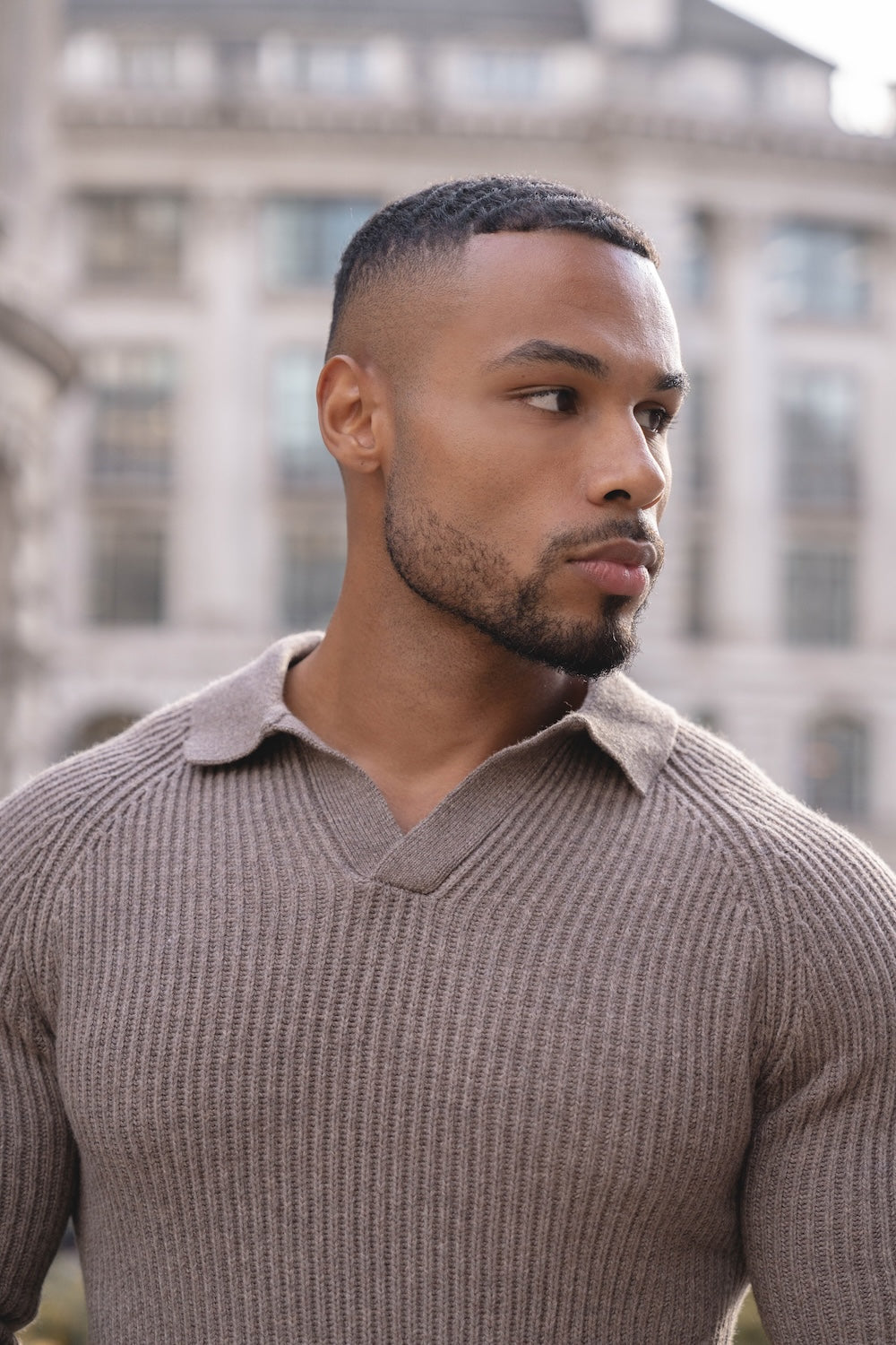 Fisherman Rib Open Collar Polo Shirt in Brown - TAILORED ATHLETE - USA