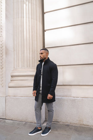Funnel Neck Overcoat in Black - TAILORED ATHLETE - USA