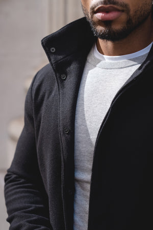 Funnel Neck Overcoat in Black - TAILORED ATHLETE - USA