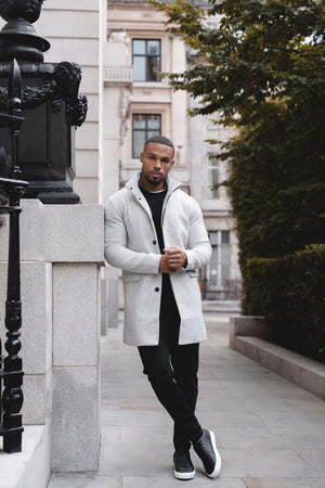 Funnel Neck Overcoat in Pale Grey - TAILORED ATHLETE - USA