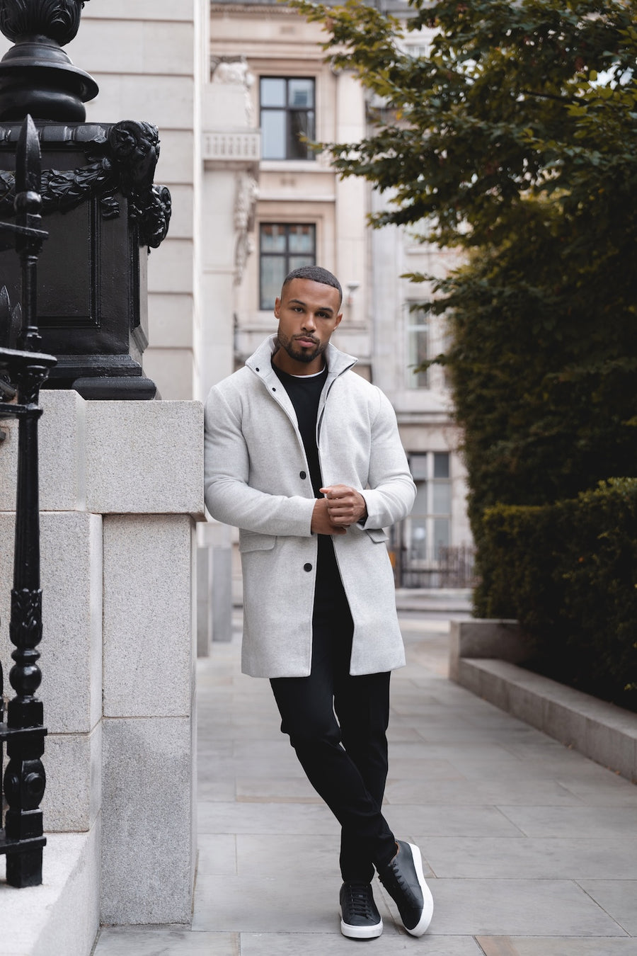 Funnel Neck Overcoat in Pale Grey - TAILORED ATHLETE - USA