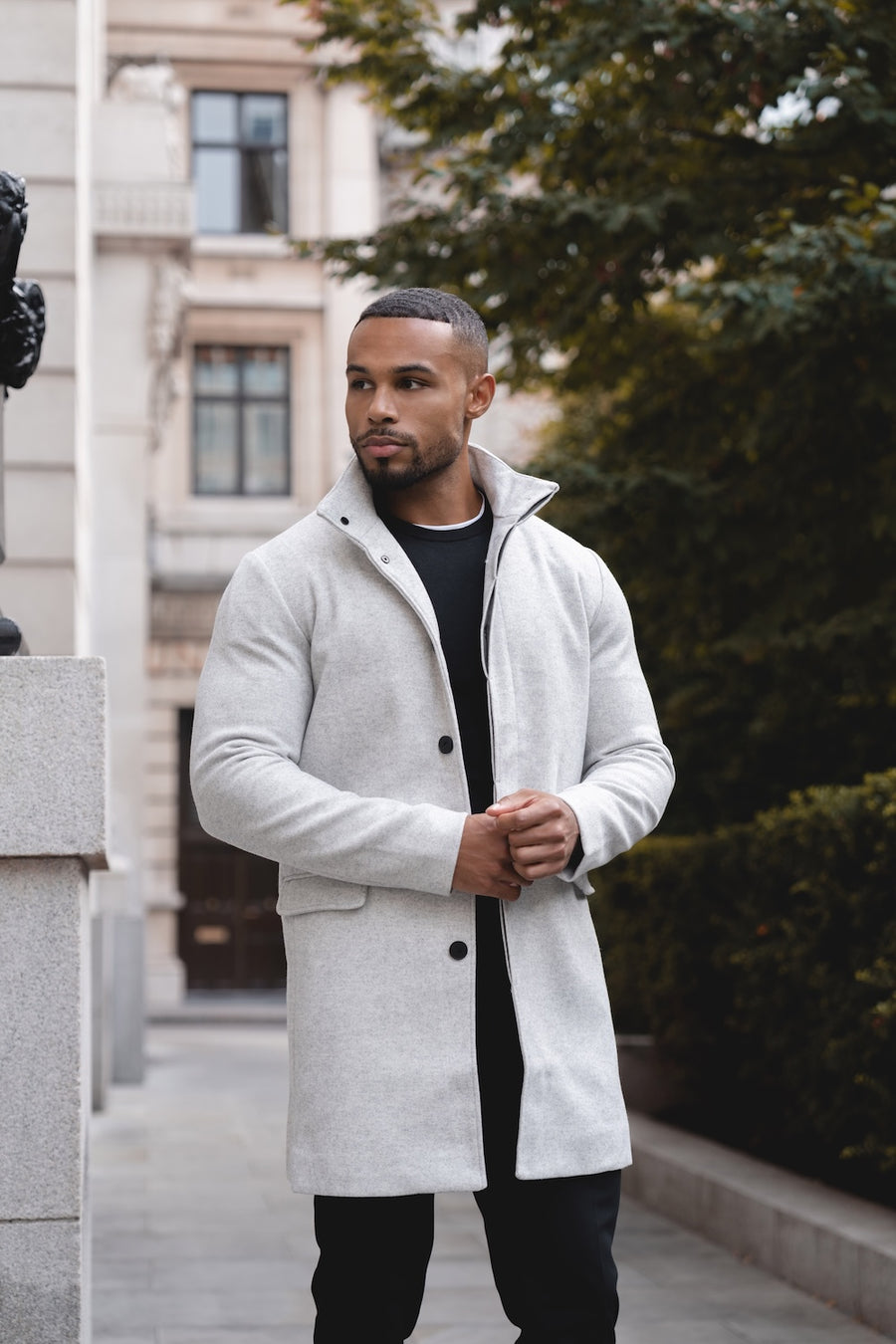 Funnel Neck Overcoat in Pale Grey - TAILORED ATHLETE - USA