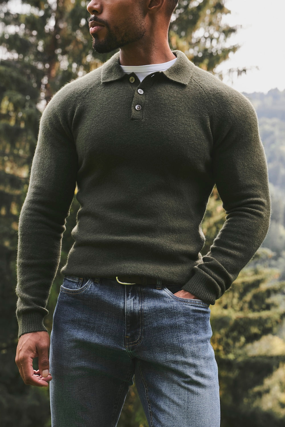 Supersoft Knitted Polo Shirt in Moss Green