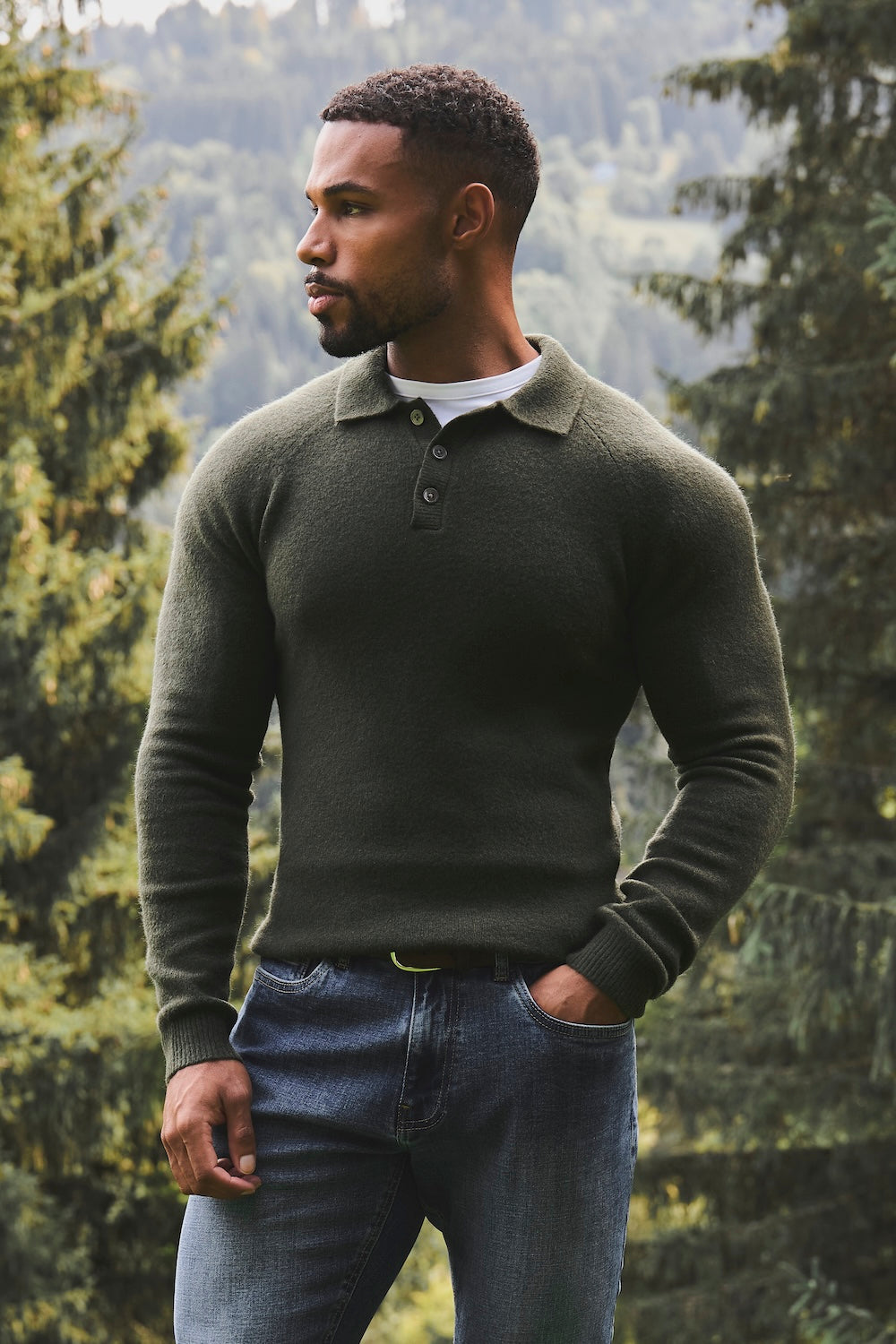 Supersoft Knitted Polo Shirt in Moss Green