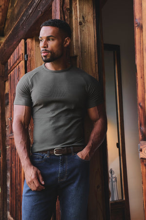 Textured Jersey T-Shirt in Dark Moss