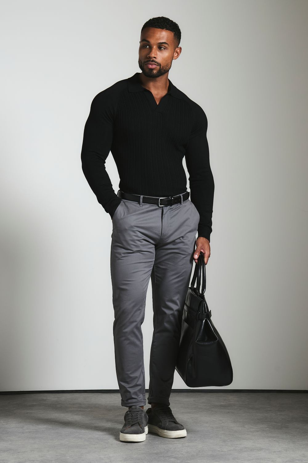 Athletic Fit Cotton Stretch Chino Pants in Dark Grey