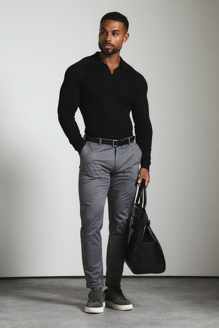 Athletic Fit Cotton Stretch Chino Pants in Dark Grey