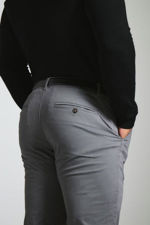 Athletic Fit Cotton Stretch Chino Pants in Dark Grey