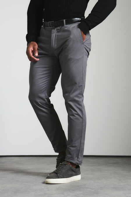Athletic Fit Cotton Stretch Chino Pants in Dark Grey