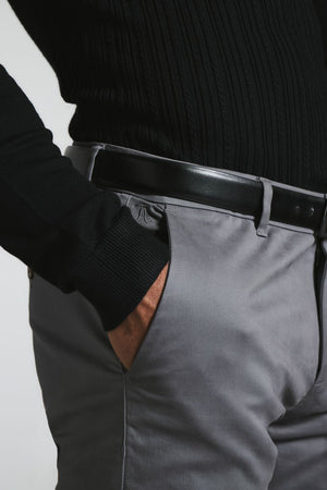 Athletic Fit Cotton Stretch Chino Pants in Dark Grey