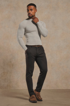 Pure Cotton Knitted Crew Neck Sweater in Soft Grey Marl