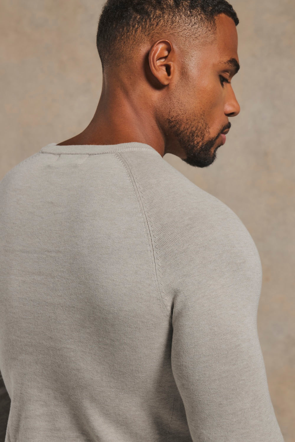 Pure Cotton Knitted Crew Neck Sweater in Soft Grey Marl