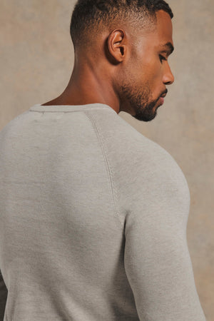 Pure Cotton Knitted Crew Neck Sweater in Soft Grey Marl