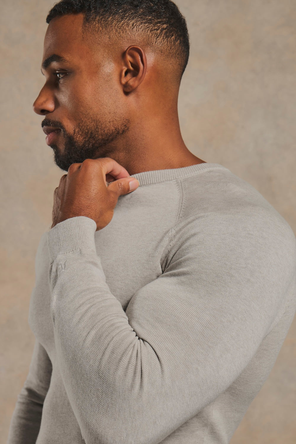 Pure Cotton Knitted Crew Neck Sweater in Soft Grey Marl