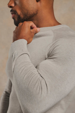 Pure Cotton Knitted Crew Neck Sweater in Soft Grey Marl
