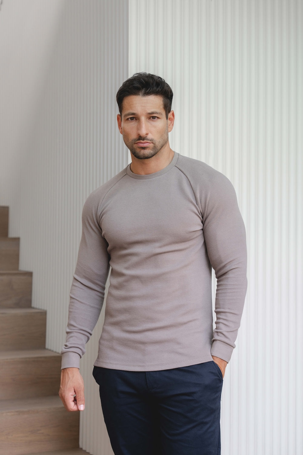 Heavy Weight Textured Crew Neck in Soft Mocha - TAILORED ATHLETE - USA