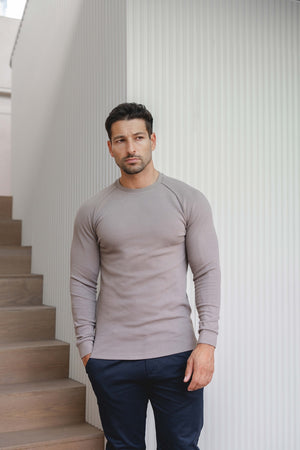 Heavy Weight Textured Crew Neck in Soft Mocha - TAILORED ATHLETE - USA