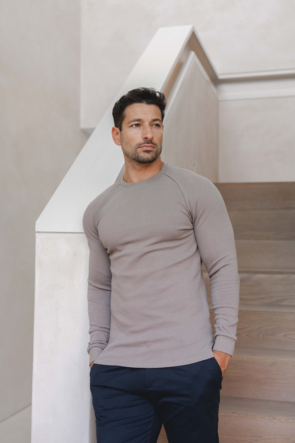 Heavy Weight Textured Crew Neck in Soft Mocha - TAILORED ATHLETE - USA
