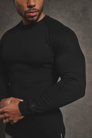 Heavy Weight Textured Crew Neck in Black - TAILORED ATHLETE - USA