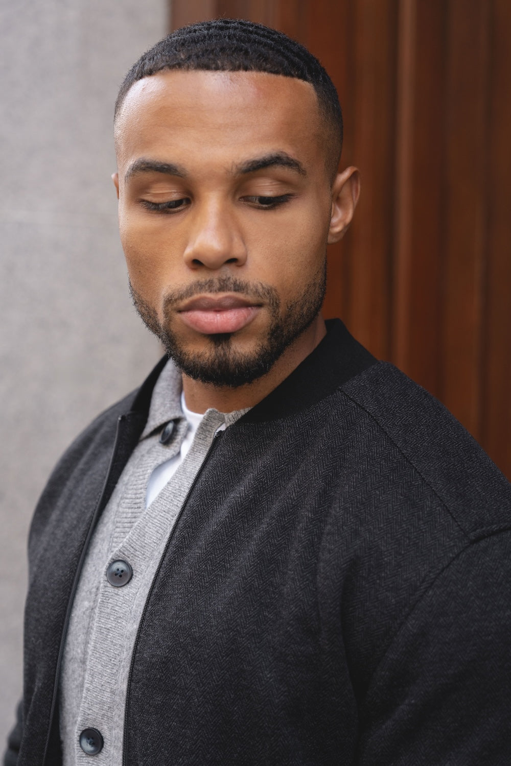 Herringbone Bomber Jacket in Dark Charcoal - TAILORED ATHLETE - USA