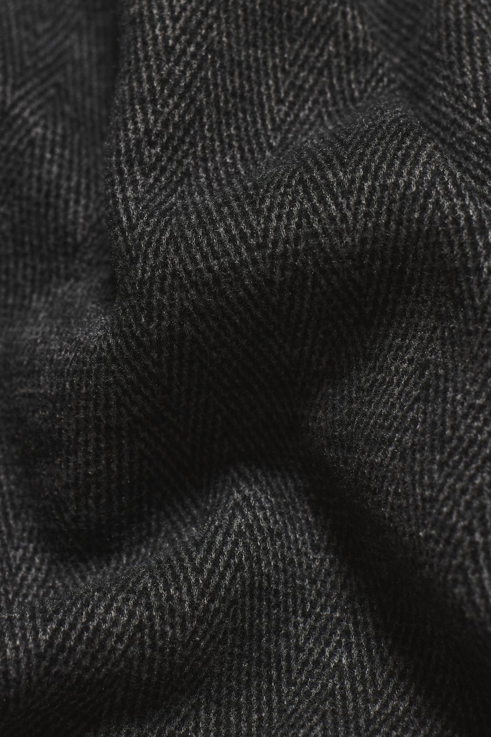 Herringbone Funnel Neck Overcoat in Charcoal