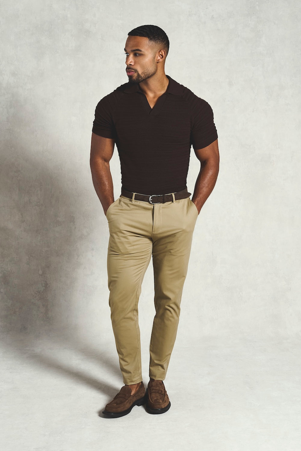 Horizontal Stripe Cotton Knitted Polo Shirt in Chocolate - TAILORED ATHLETE - USA