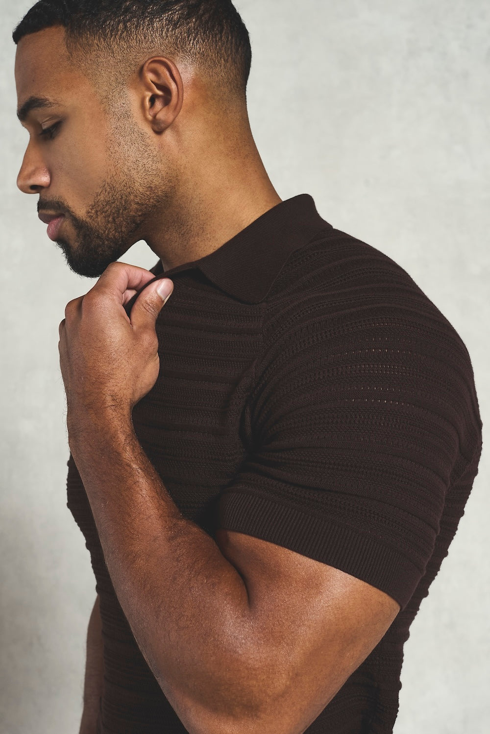 Horizontal Stripe Cotton Knitted Polo Shirt in Chocolate - TAILORED ATHLETE - USA