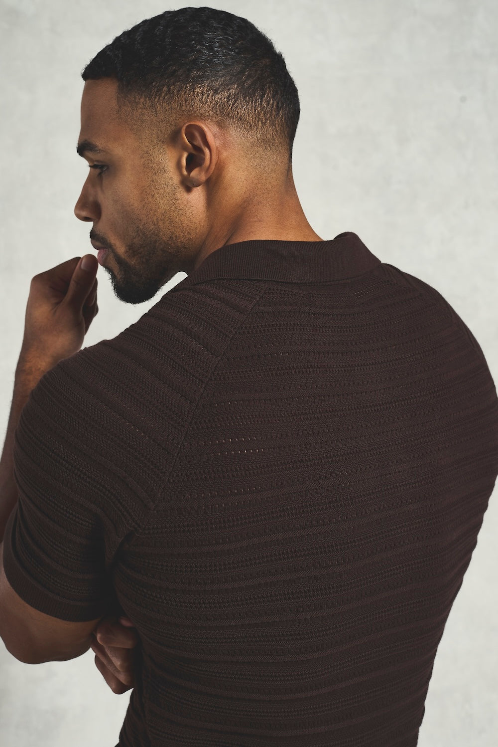 Horizontal Stripe Cotton Knitted Polo Shirt in Chocolate - TAILORED ATHLETE - USA