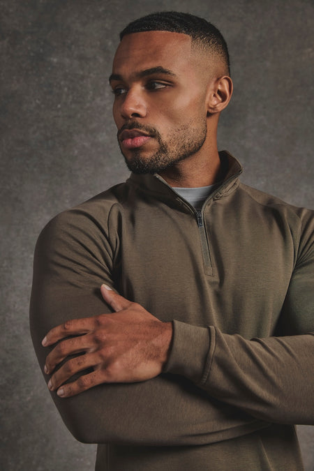 Interlock Half Zip Sweatshirt in Deep Khaki - TAILORED ATHLETE - USA