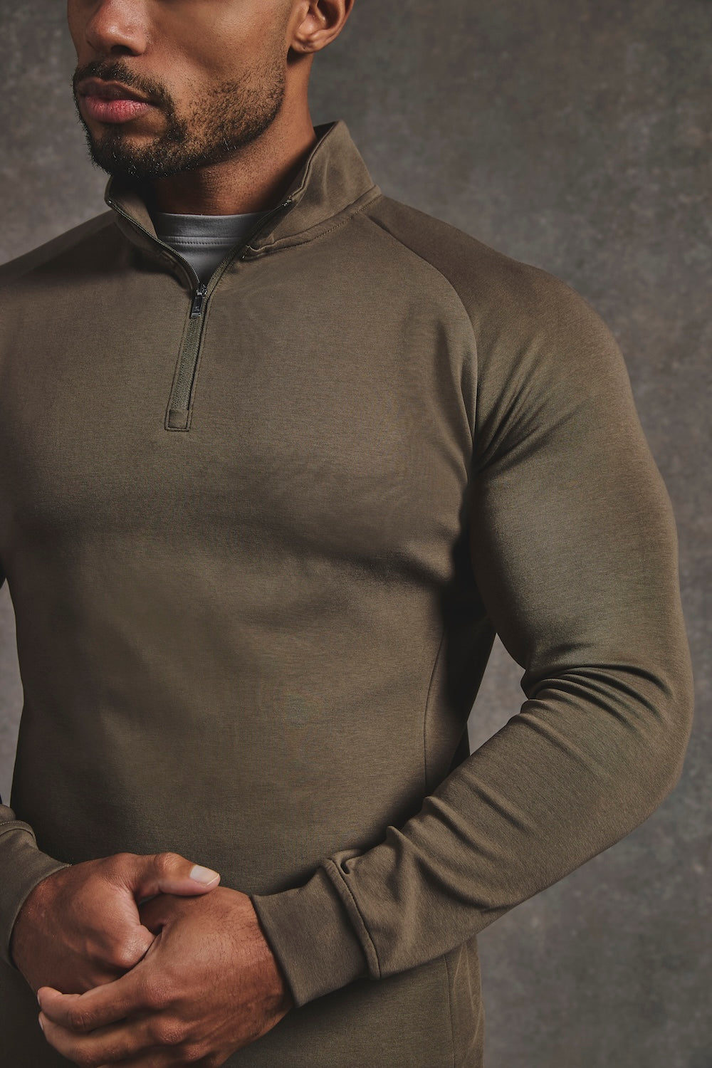 Interlock Half Zip Sweatshirt in Deep Khaki - TAILORED ATHLETE - USA