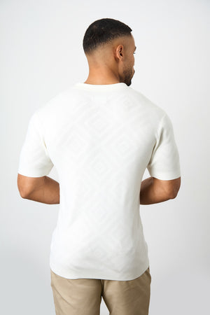 Jacquard Revere Collar Knitted Shirt in Ecru - TAILORED ATHLETE - USA