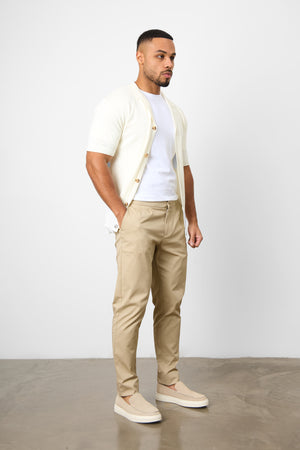 Smart Pleated Cotton Side Adjust Pants in Stone - TAILORED ATHLETE - USA