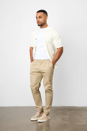 Smart Pleated Cotton Side Adjust Pants in Stone - TAILORED ATHLETE - USA