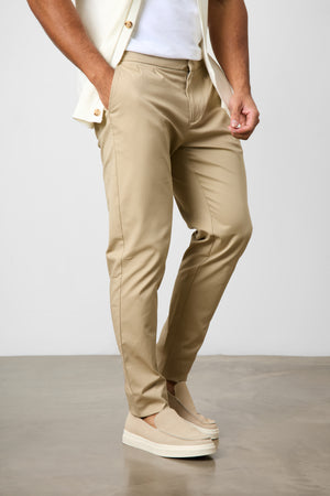 Smart Pleated Cotton Side Adjust Pants in Stone - TAILORED ATHLETE - USA