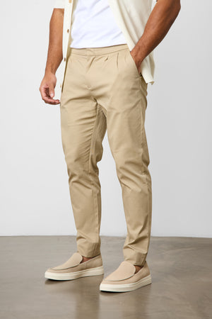 Smart Pleated Cotton Side Adjust Pants in Stone - TAILORED ATHLETE - USA