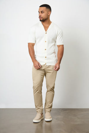 Jacquard Revere Collar Knitted Shirt in Ecru - TAILORED ATHLETE - USA