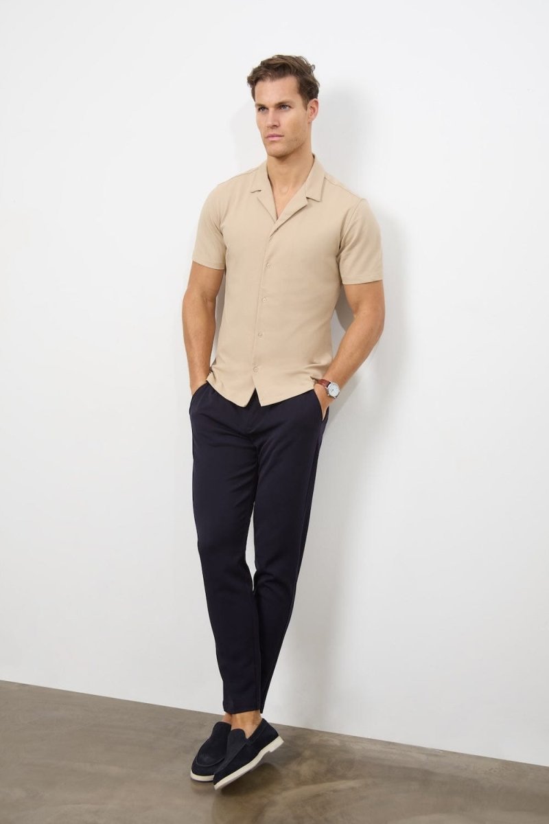 Jersey Cuban Collar Shirt in Stone - TAILORED ATHLETE - USA