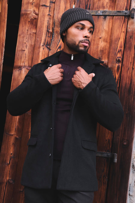 Single Breasted Overcoat in Black