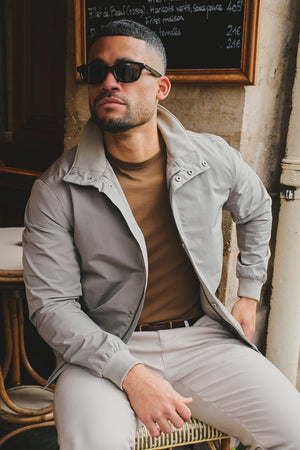 Shower Resistant Funnel Neck Jacket in Pebble Grey - TAILORED ATHLETE - USA
