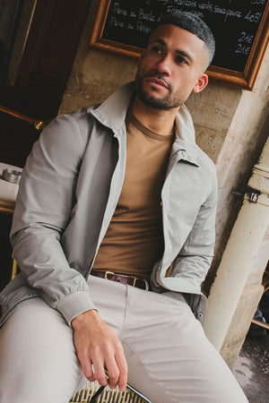 Shower Resistant Funnel Neck Jacket in Pebble Grey - TAILORED ATHLETE - USA