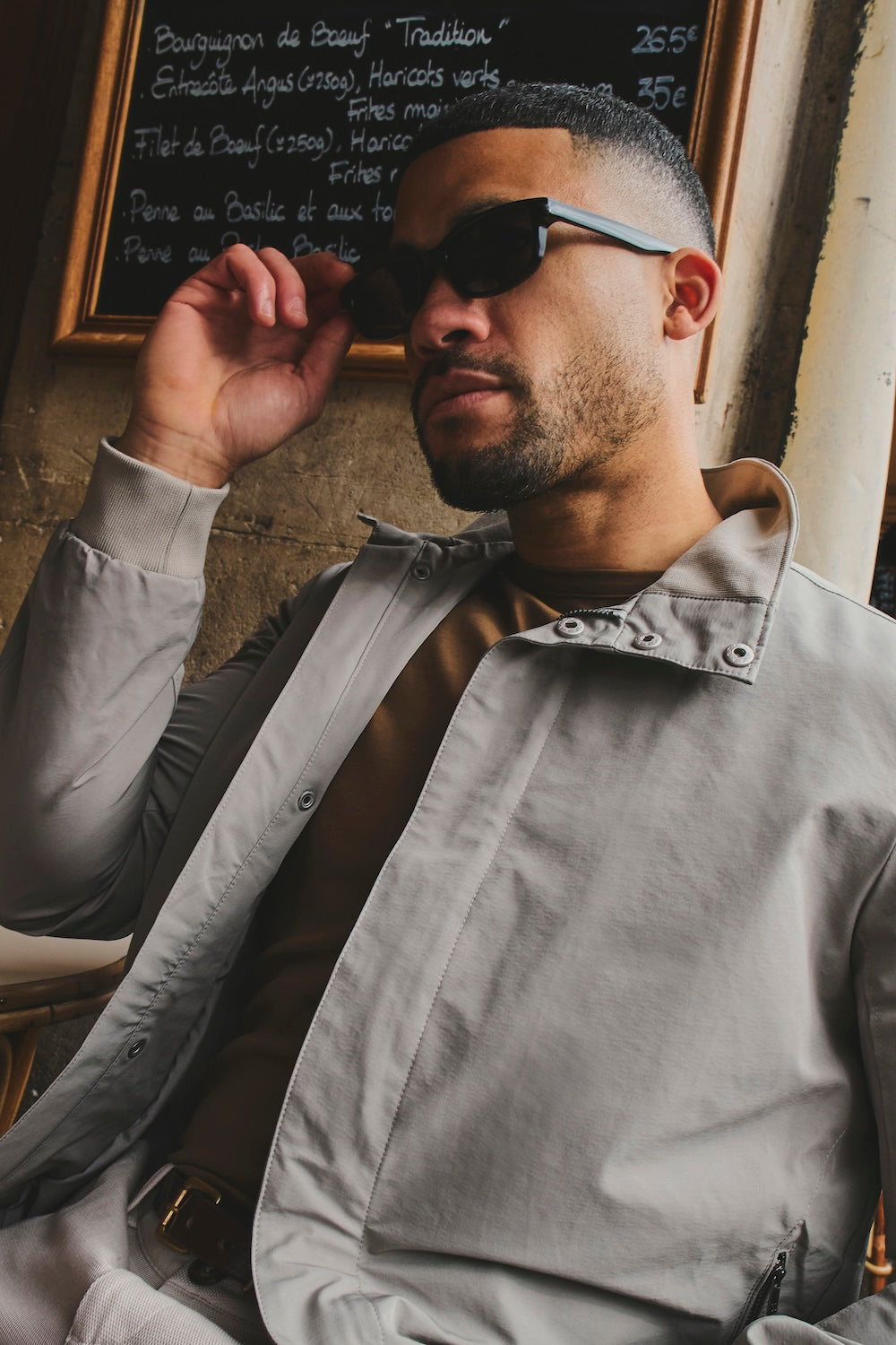 Shower Resistant Funnel Neck Jacket in Pebble Grey - TAILORED ATHLETE - USA